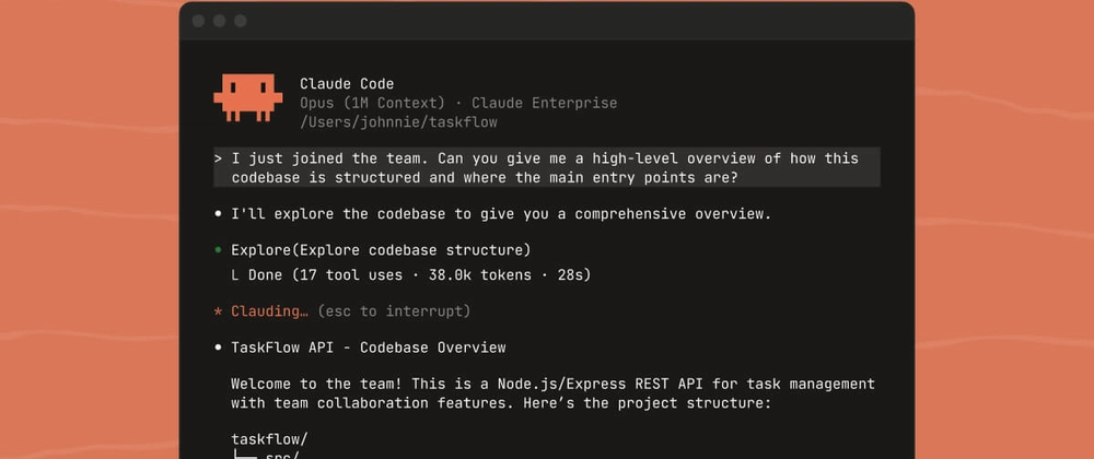 A Claude Code session in the terminal exploring a codebase